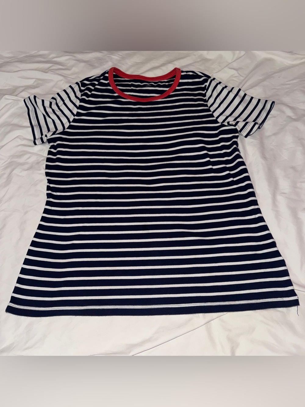 Women’s Navy & White Striped Tee with Red Trim -Lands End